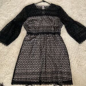 NWT J. Crew Black & Cream Lace Long Lantern Sleeve Dress Goth Knee Length sz 12